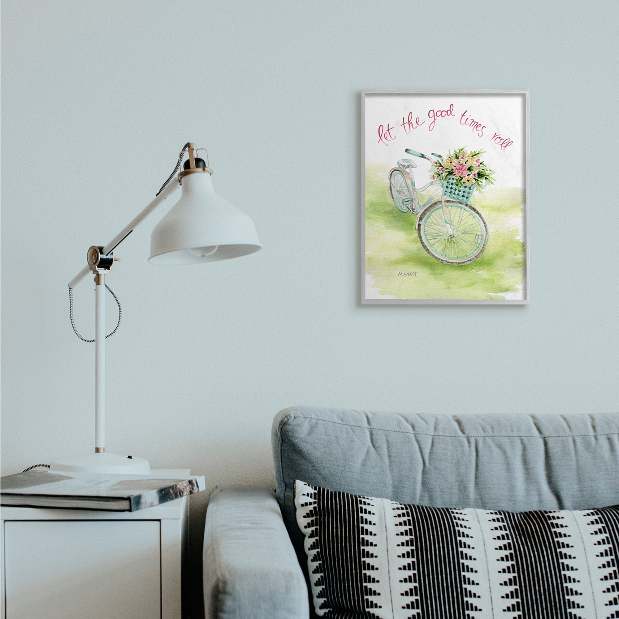 Stupell Industries Let Good Times Roll Phrase Blue Floral Bike Black Framed, 11 x 14, Design by Melissa Hyatt LLC