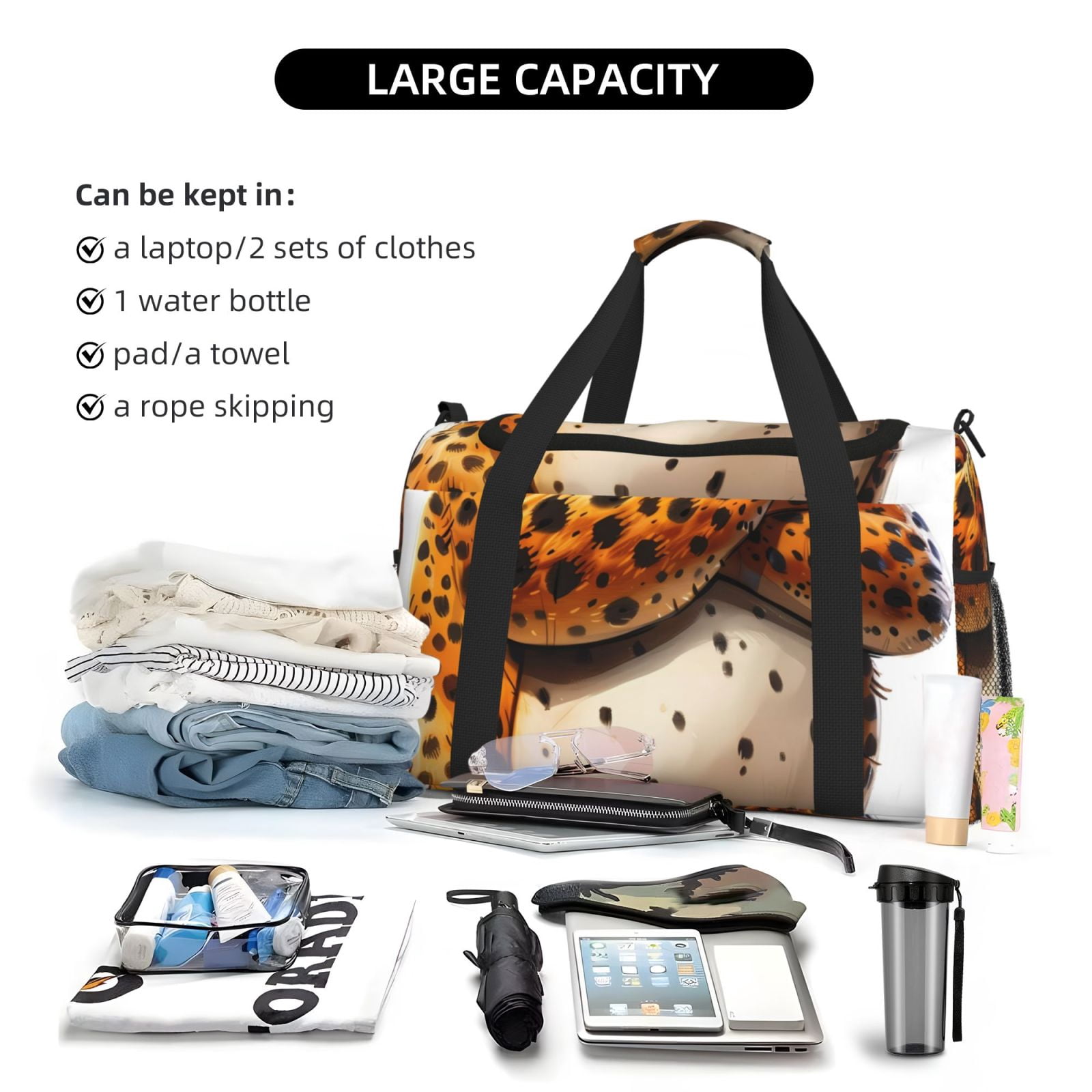 Fuzoiu Cartoon Cheetah With Attitude Print Travel Duffle Bag,Carry On Tote Bags,Duffel Bag,Sport Gym Bag, Hospital Bag for Labor and Delivery, Overnight Bag,Luggage Bag
