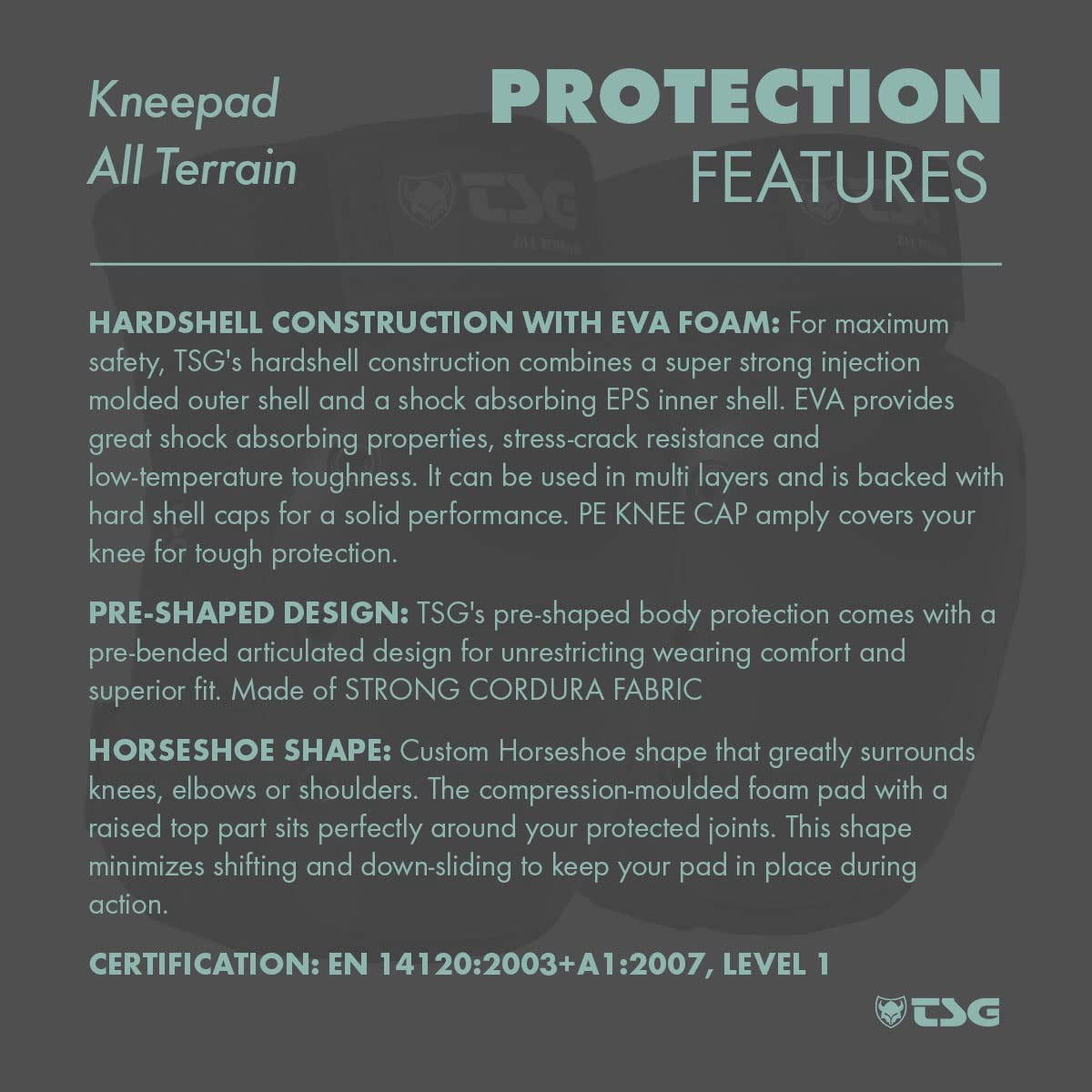 TSG All Ground Knee Pads Hardshell EVA Foam PE Cap Certified for Vert/Park Safet