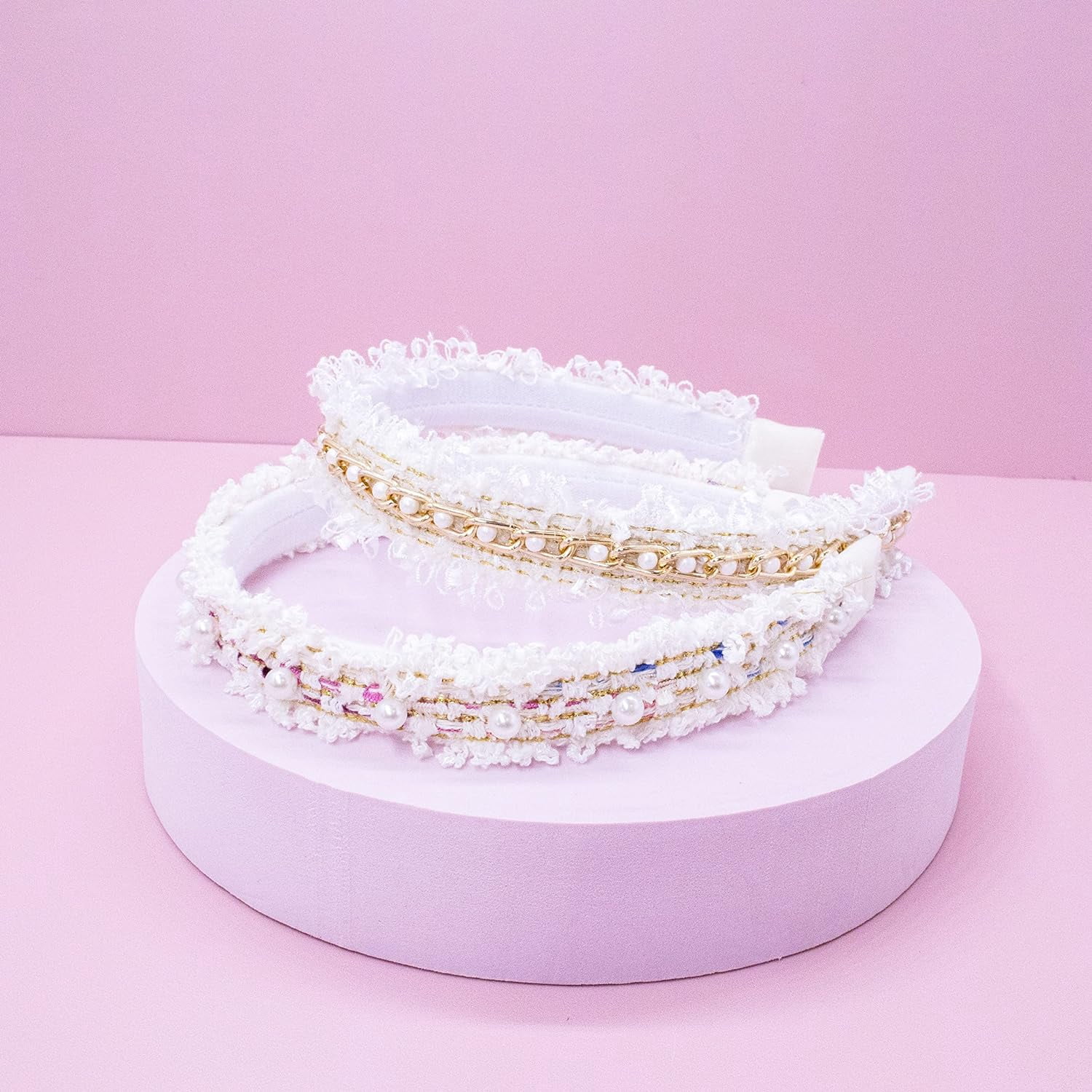 FROG SAC 2 Confetti Headbands for Girls, White Pearl Hair Bands