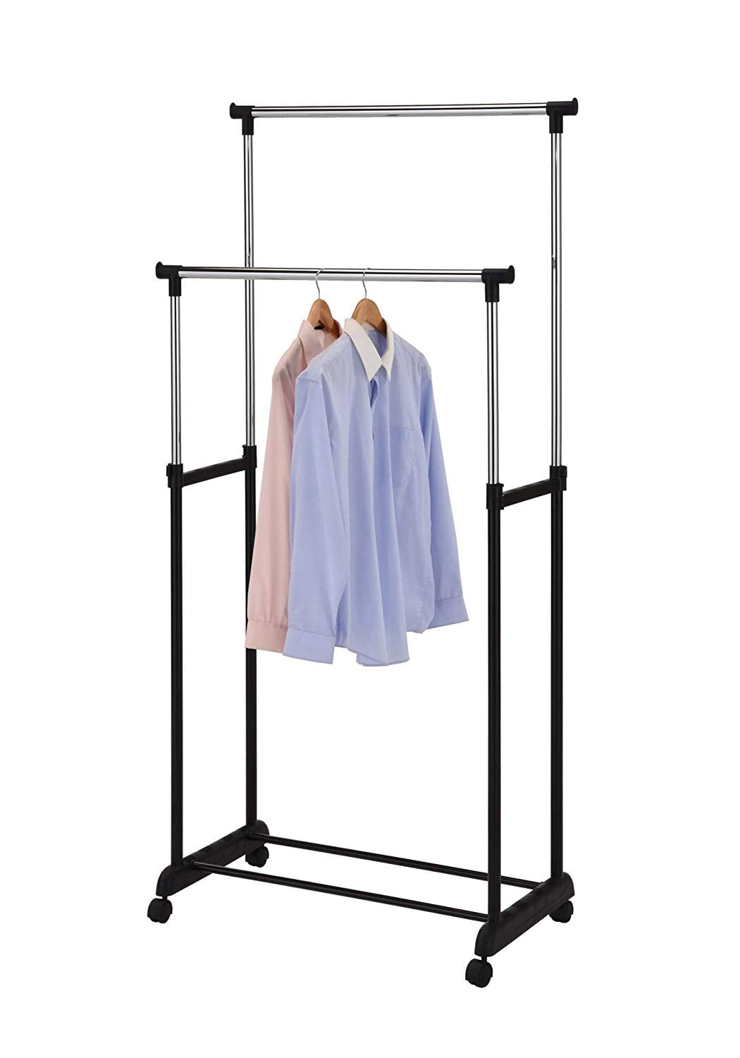 Details about   Rolling Adjustable Clothes Rack Double Bar Rail Hanging Garment Hanger B s e 101 