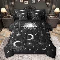 Feelyou Bohemian Stars Sun Twin Bedding Sets 7-Piece for Child, Tribal Galaxy Moon Bedding Comforter Set, Mystic Vintage Fashion Reversible Sheet Sets, Lightweight Room Decor