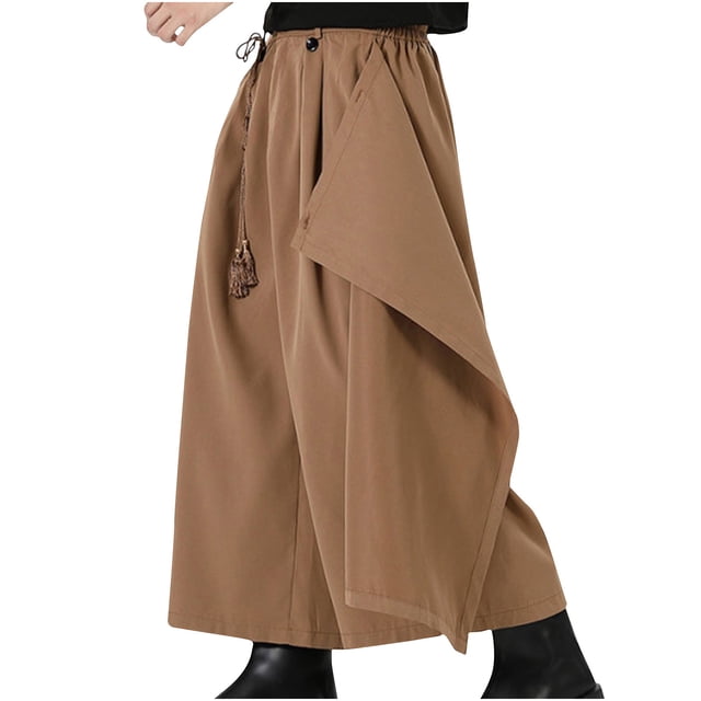 Pantalones largos para hombre, estilo vintage, de pierna ancha, color liso, con cintura elástica y bolsillos rectos.