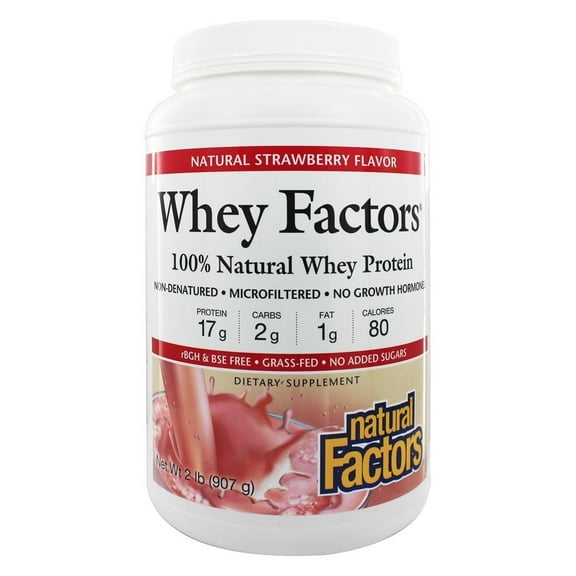 Natural Factors Whey Factors, Grass Fed Whey Protein Concentrate, Aids Muscle Development and Immune Health, Strawberry, 2 lb