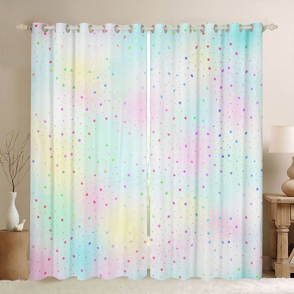 Manfei Cute Watercolor Stars Blackout Curtains,Sprinkle Print Window Curtains Pack of 2 (38x45 Each),Multicolor