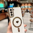 thumbnail image 4 of Samsung Galaxy S21 Plus 5g Magnetic Phone Case [Compatible with MagSafe] Luxury Plating Cute Love Heart Pattern Soft Silicone Protective Shockproof Cover for Galaxy S21+ 6.7” (White), 4 of 11