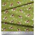 thumbnail image 3 of Soimoi Green Rayon Crepe Fabric Bird,Paw & Cocker Spaniel Dog Decor Fabric Printed Yard 46 Inch Wide, 3 of 3