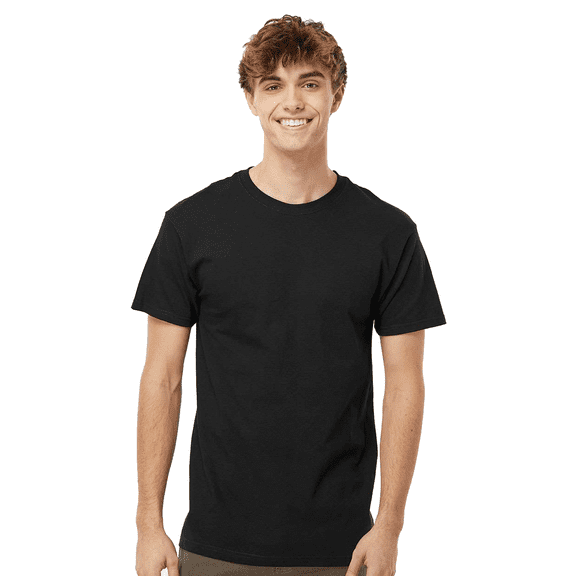 M&O Gold Soft Touch T-Shirt for Men, 100% Cotton Short Sleeve Taped Neck Black Tee, L
