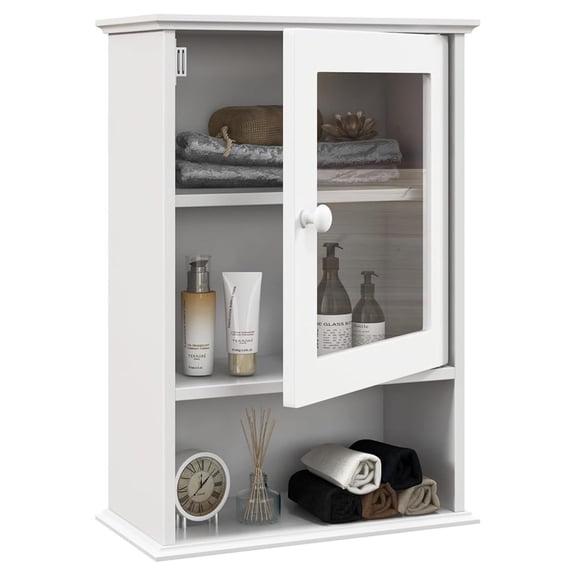 Bathroom Cabinet, Wall Mounted Storage Organizer W/Door and Open Shelf, Hanging Medicine Cabinet, White