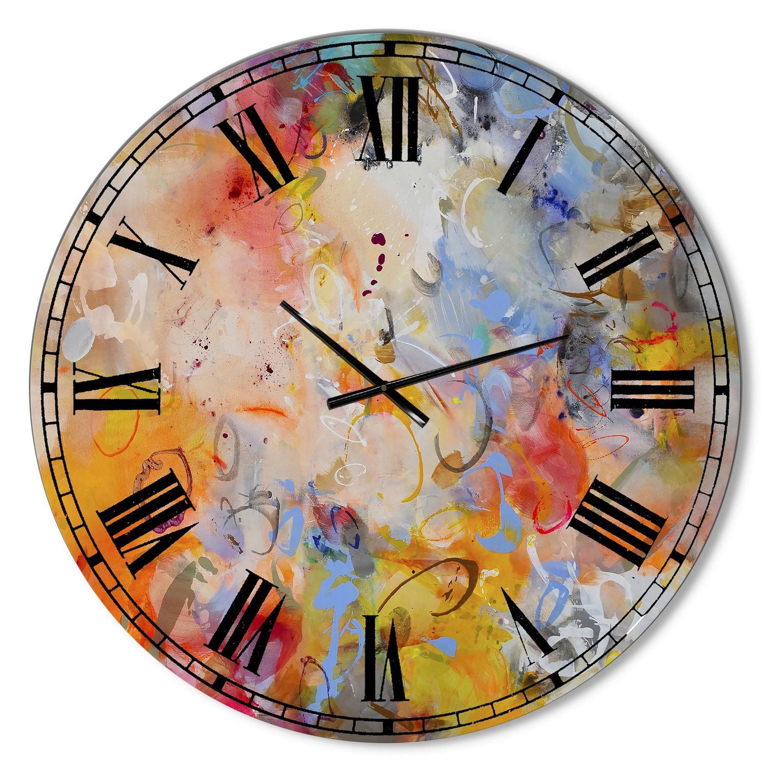 Designart 'Blue And Yellow Color Whirls' Large Modern Wall Clock