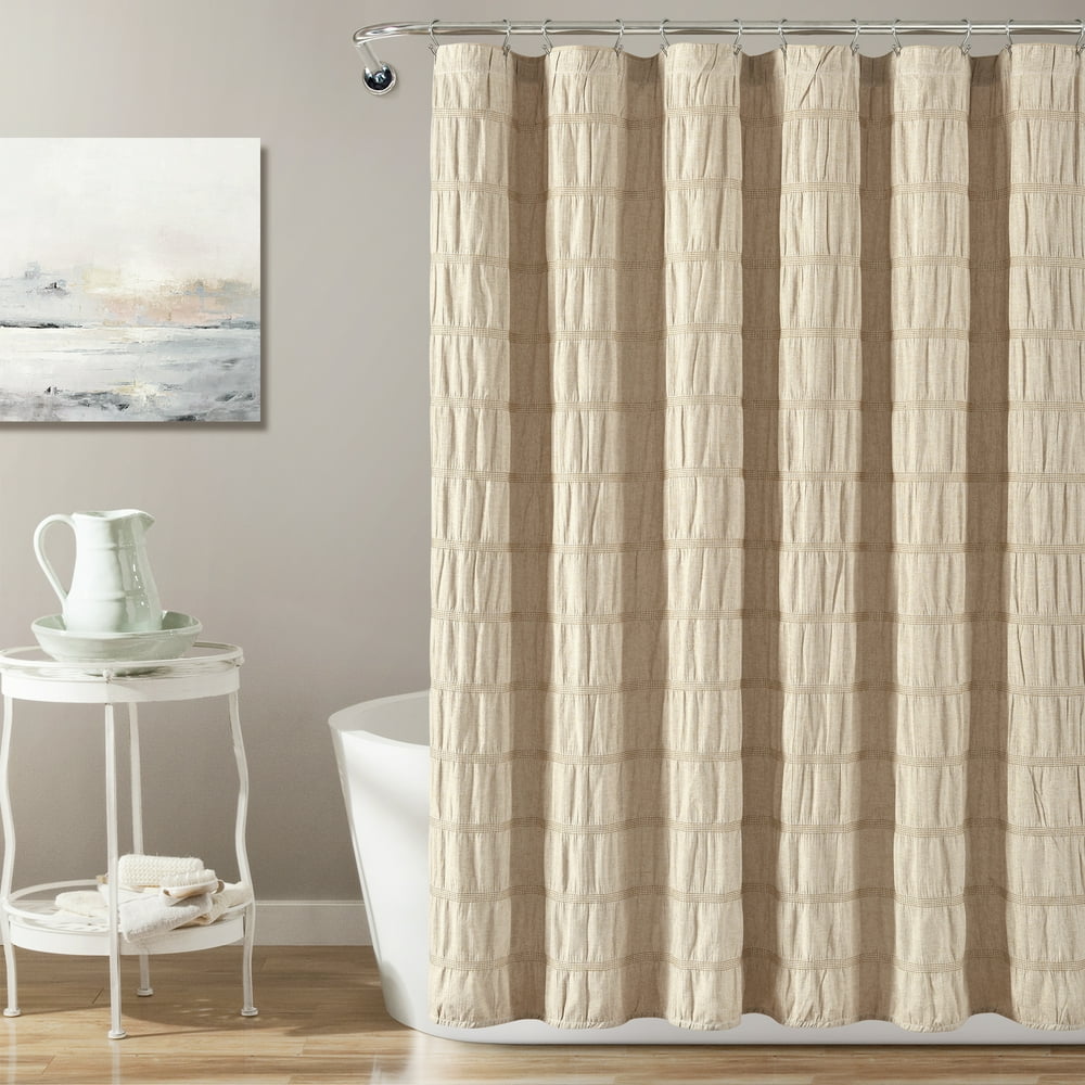 Lush Decor Waffle Stripe Woven Cotton Shower Curtain, 72x72, Taupe, Single