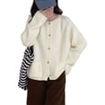 thumbnail image 3 of Women'S Long Sleeve Crew Neck Chunky Oversized Button Up Cute Cardigan Fall Trendy Sweaters Clothes Cream White One size, 3 of 8