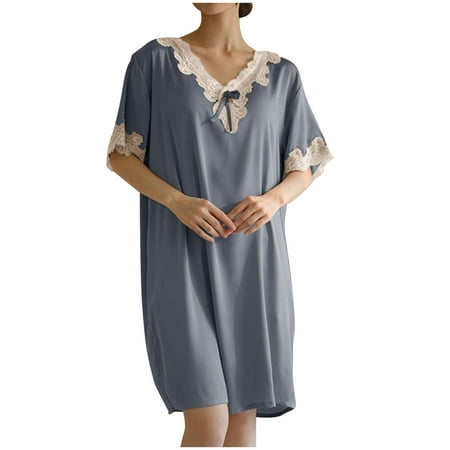 yievot Women s Chemise Nightgown Lace Trim Slip Lingerie Dress V Neck Short Sleeve Nightdress