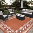 thumbnail image 2 of Memoryfield 9' x 18' Outdoor Rug Waterproof, Reversible Plastic Straw Patio Mat, Portable Rug for Deck, RV, Camping & Balcony, Terracotta & White, 2 of 9