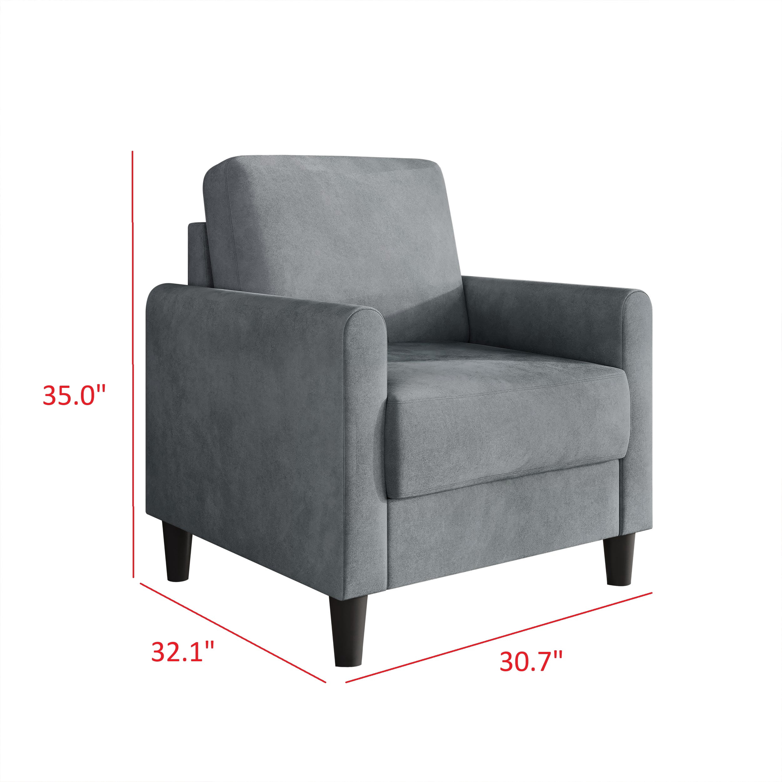 Home Design Goliad Velvet Armchair with Pocket Spring, Soft Cushions, Clean Lines Design, Gray