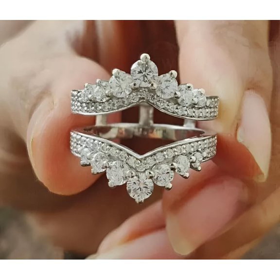 2Ct Round Cut Lab Created Diamond Women Enhancer Wrap Guard Ring 14K White Gold Plated