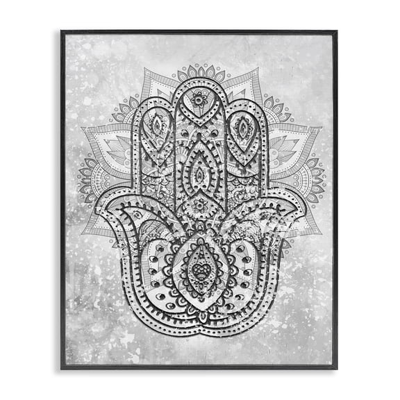 Stupell Industries Eclectic Hamsa Hand Symbol Intricate Pattern Black Grey Black Framed Giclee Art, 11 x 14, by Lil' Rue