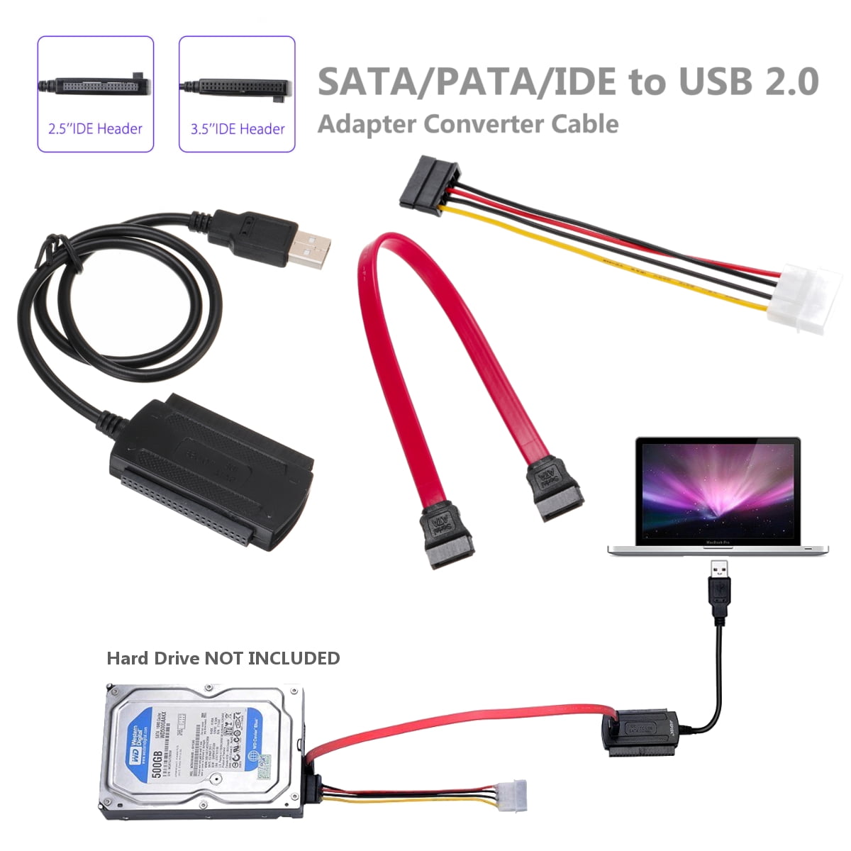 SATA//PATA//IDE to USB 2.0 Adapter Converter Cable for 2.5//3.5 Inch Hard Drive Li