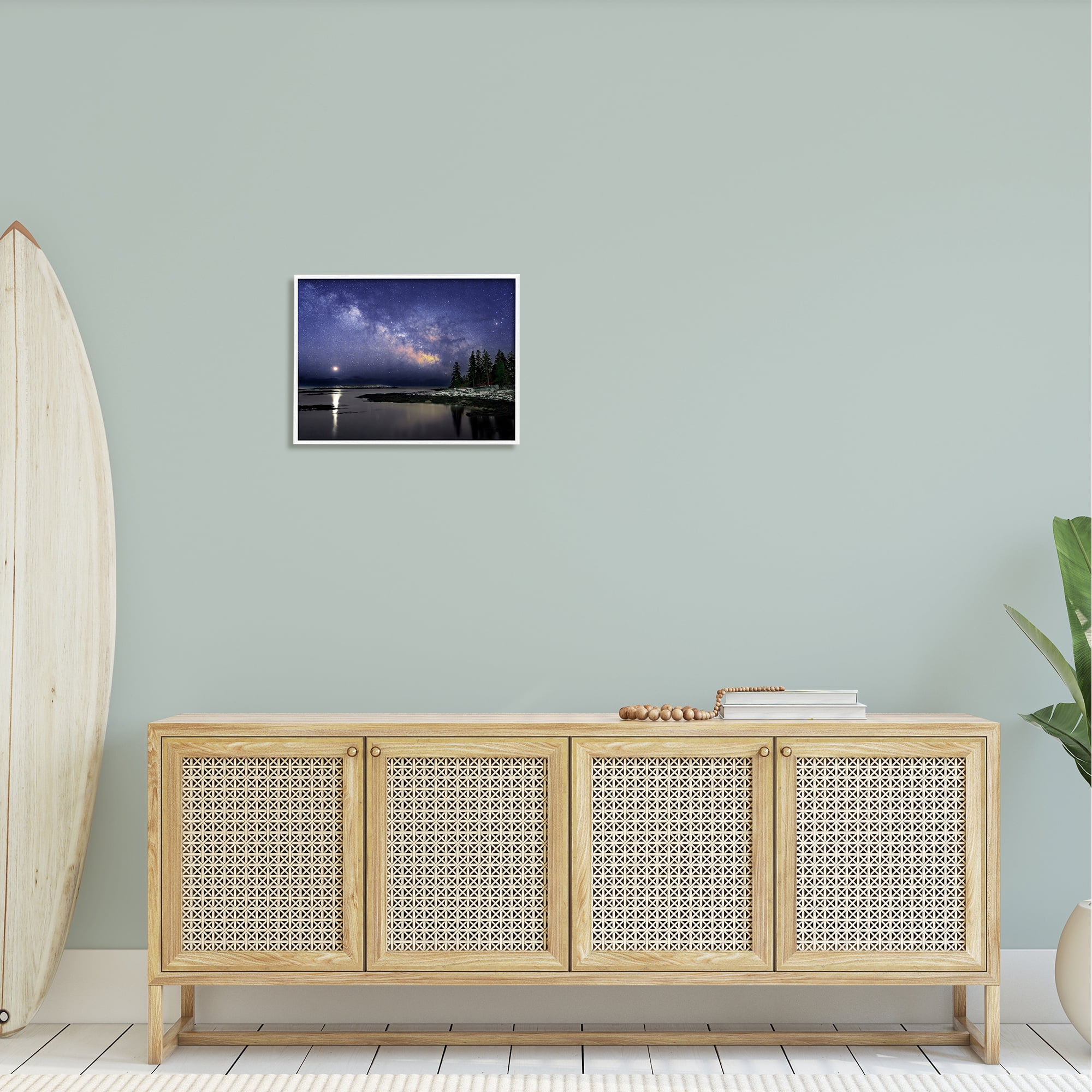 Stupell Galaxy Stars Over Coastal Winter Night Landscape Photography White Framed Art Print Wall Art