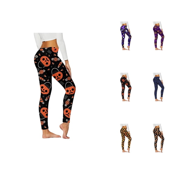 Halloween Leggings for Women Elastic High Waist Funny Print Slim Fit Tights Pants Workout Yoga Pants