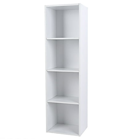 HURRISE Wooden Bookcase Narrow 4 Tiers Bookshelf, White ...