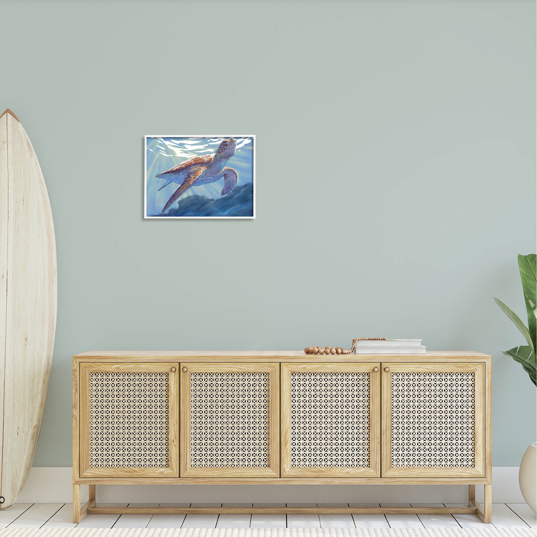 Stupell Industries Deep Ocean Sea Turtle Painting White Framed Art Print Wall Art, Design by Ziwei Li