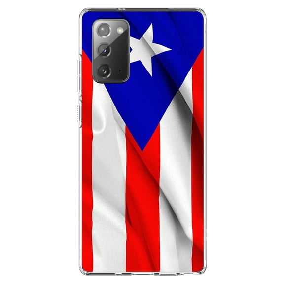 DistinctInk Clear Shockproof Hybrid Case for Samsung Galaxy Note 20 (6.7" Screen) - TPU Bumper, Acrylic Back, Tempered Glass Screen Protector - Red White Blue Puerto Rico Flag