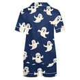 thumbnail image 4 of Women's Halloween 2PC Pajamas Set Short Sleeve Lapel Button Down Shirt And Shorts Lounge Set Print Homewear with Pockets Navy-1 XL, 4 of 8