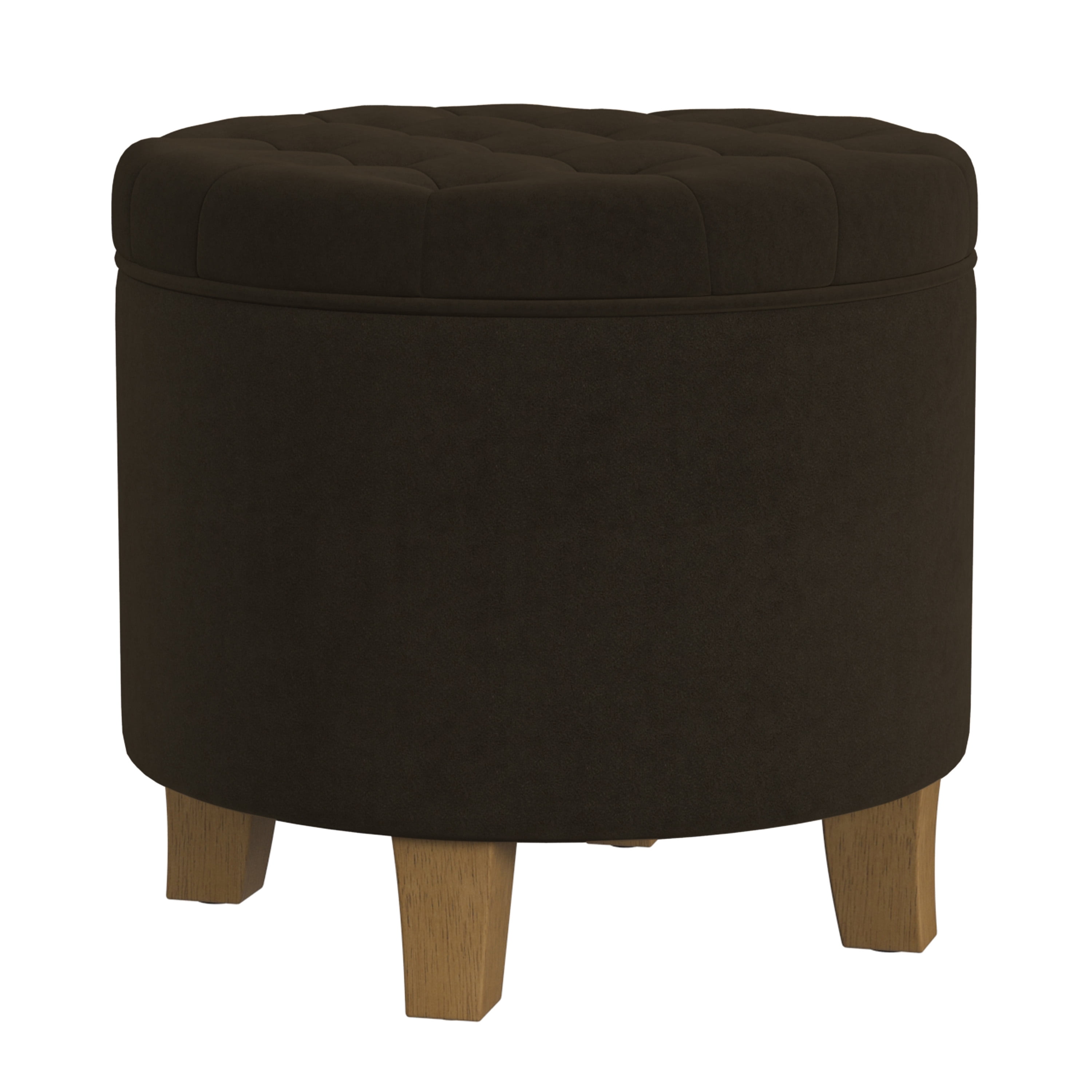 HomePop Small Round Button Tufted Storage Ottoman, Chocolate Brown Velvet