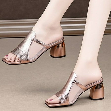 

ãYilirongyummã Gold 40 Sandals Women Ladies Shoes Summer Fashion Solid Color Snake Pattern Hollow Breathable High Heel Heel Sandals