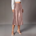 thumbnail image 5 of Skirts For Women Midi Length Elegant Satin Skirt High Waist Silky Fishtail Skirt Glossy Fake Silk Mid-Calf Skirt For Commute Party Outings Pink XS, 5 of 5