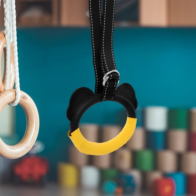 FONDOTIN 1Pair Home Fitness Gymnastic Rings Adjustable Metal Pull Up Rings with Durable Nylon Strap