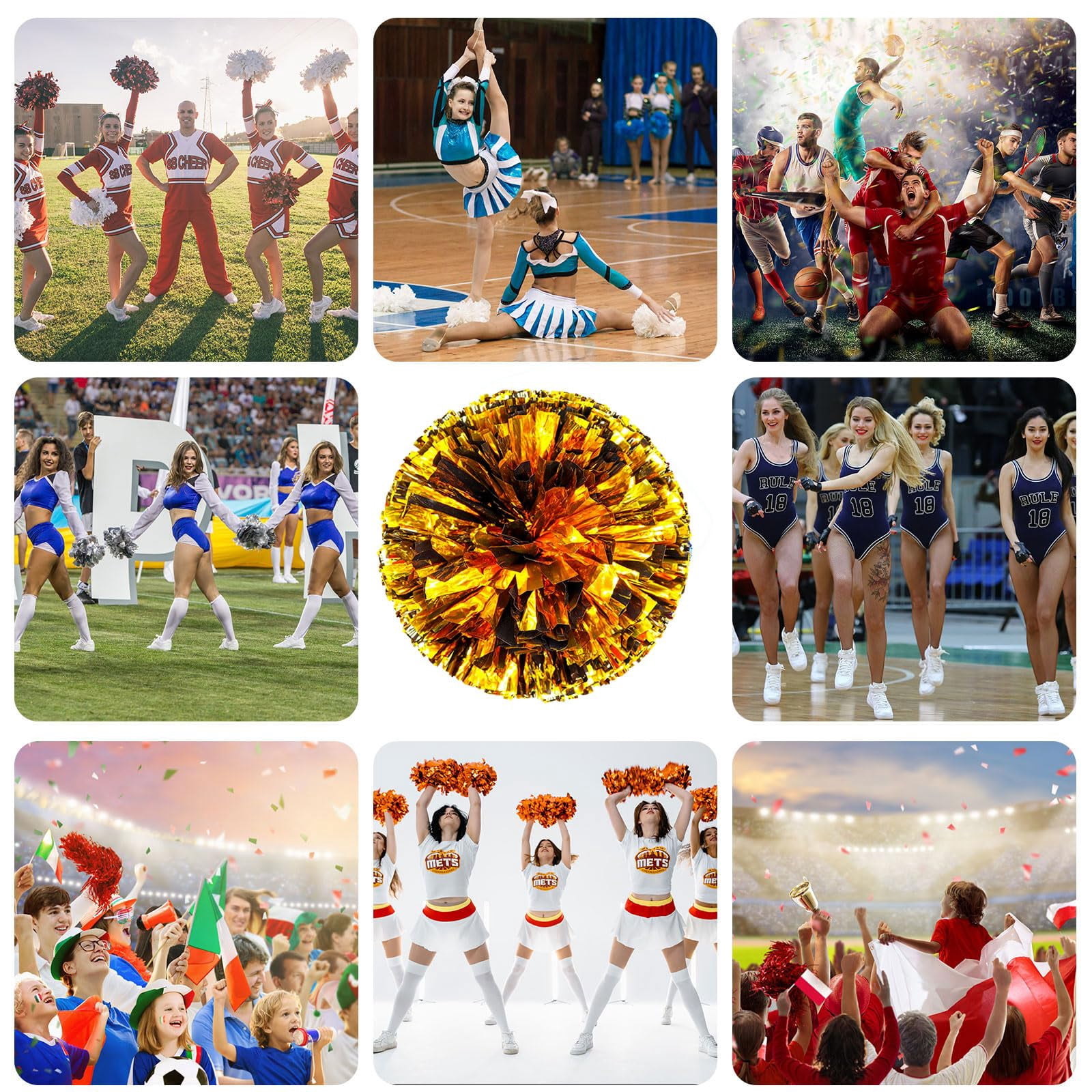 14 Pcs Cheerleading Pom Poms, Cheerleader Pompoms with Four Finger Payment,Fit for Team Spirit Sports Dance Cheering