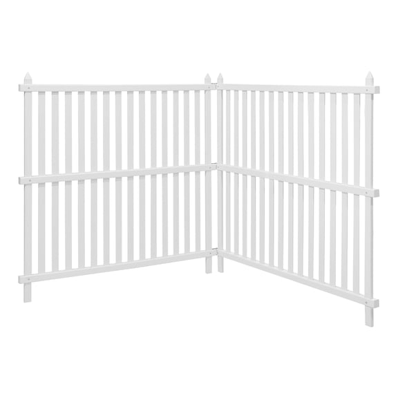 KFFKFF 2 Panels Outdoor Privacy Screen, 48 x 48 in Fence with 19.7 in Ground Stakes, Equipment Enclosure, Vinyl Privacy Fence for Trash Cans and A/C Units, White