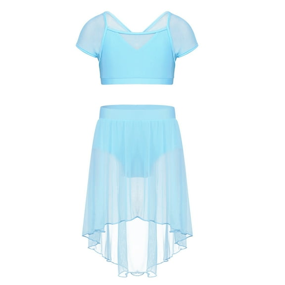 Aislor Kids Girls Lyrical Dance Dress Outfits Crop Top with Irregular Hem Skirts Latin Jazz Modern Dancewear Sky Blue 14