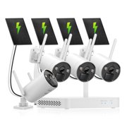 VIKVIZ 8CH WiFi CCTV System 4Pcs 3MP Battery Camera , 4 Solar Panels , 2.5inch HDD Wireless NVR