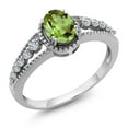 thumbnail image 3 of Gem Stone King 925 Sterling Silver Green Peridot and White Topaz Engagement Ring for Women (1.01 Cttw, Gemstone Birthstone, Available in Size 5, 6, 7, 8, 9), 3 of 5