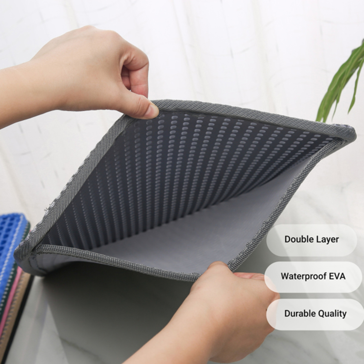 Cat Litter Mat Kitty Litter Trapping Mat Double Layer Mats with MiLi Shape Scratching design Urine Waterproof Easy Clean Scatter Control 21" x 14" Grey