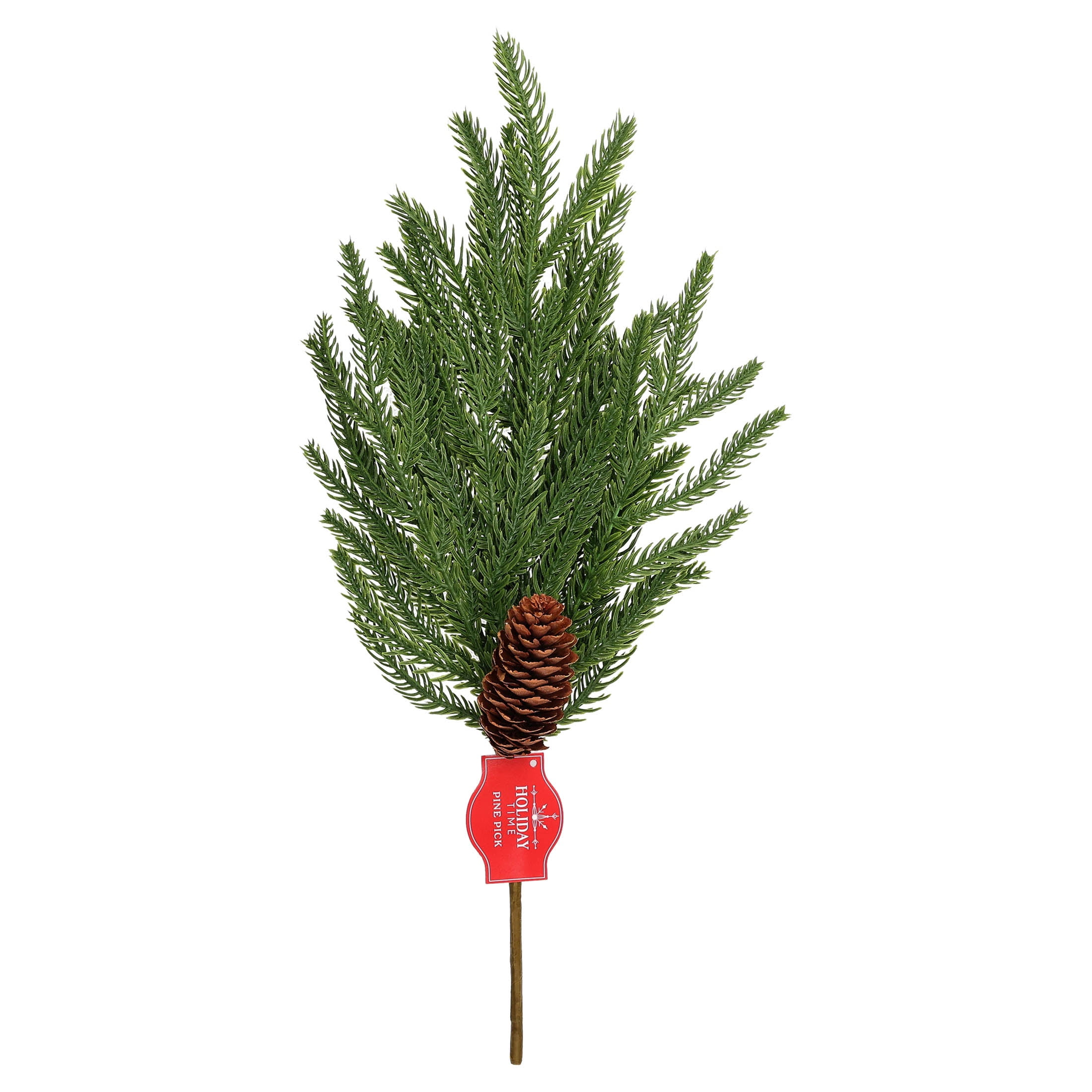 Green and Brown Pine Branch Decorative Christmas Pick, 15", by Holiday Time