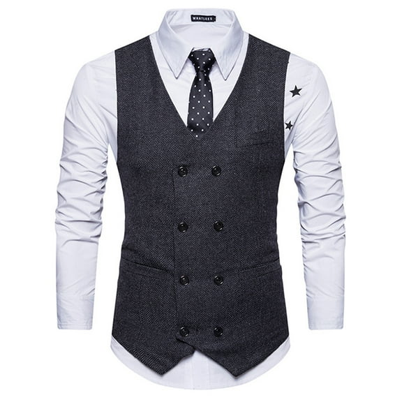 SWSMCLT Men's Waistcoat Top Old Fashioned Tuxedo Soft Suit Vest Sleeveless V Neck Dressy Button Black Medium