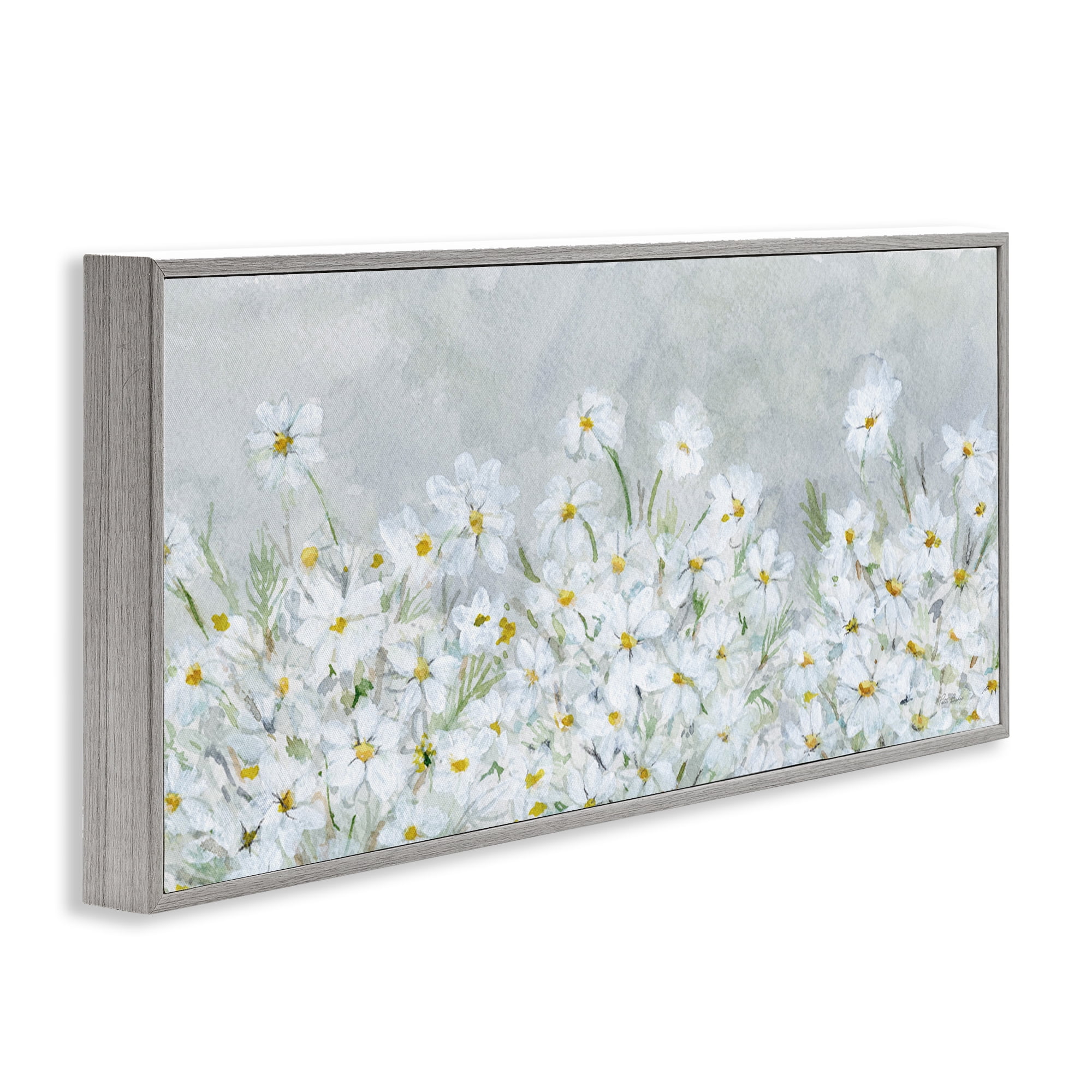 Stupell Industries Subtle Brushed Daisies Botanical & Floral Painting Gray Framed Art Print Wall Art, 30 x 13