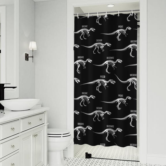 Skeleton Dinosaurs Labels Shower Curtain 36"x72" ,Bathroom Decorative Shower Curtains Set with 12 Hooks,Modern Waterproof Washable Shower Curtain