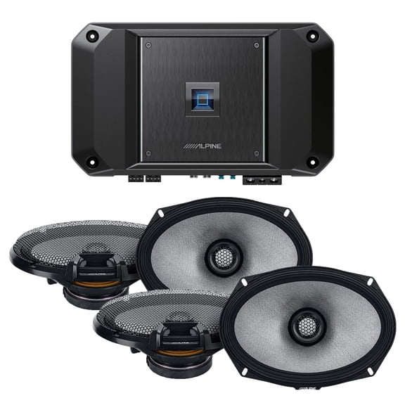 Alpine R2-A60F Type R 600 Watt 4-Channel Amplifier with 2 Pairs R2-S69Type R 6x9" Coax and Wiring Kit