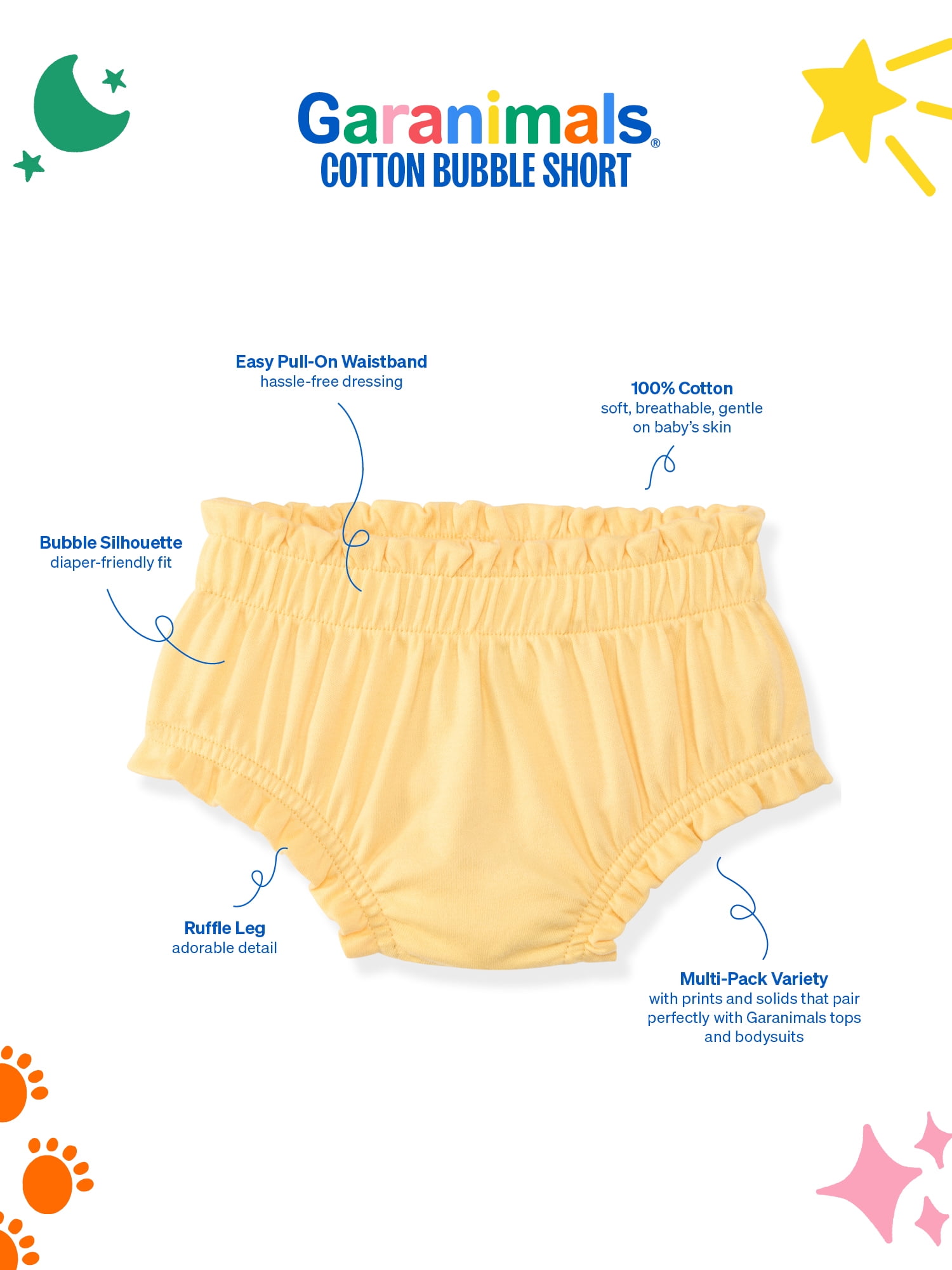 Garanimals Baby Girls Cotton Bloomers, 3-Pack, Sizes 0-24M