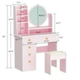 Vanity Set with Mirror, Cushioned Stool, Storage Shelves, Makeup