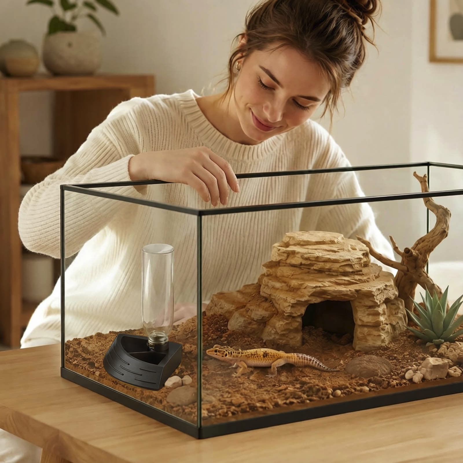 Automatic Reptile Water Food Dish, Large Capacity Reptile Feeding Station Dual‑Partition Water Feeder For Turtle Tortoise Gecko Reptile Tank Habitat Travel Use