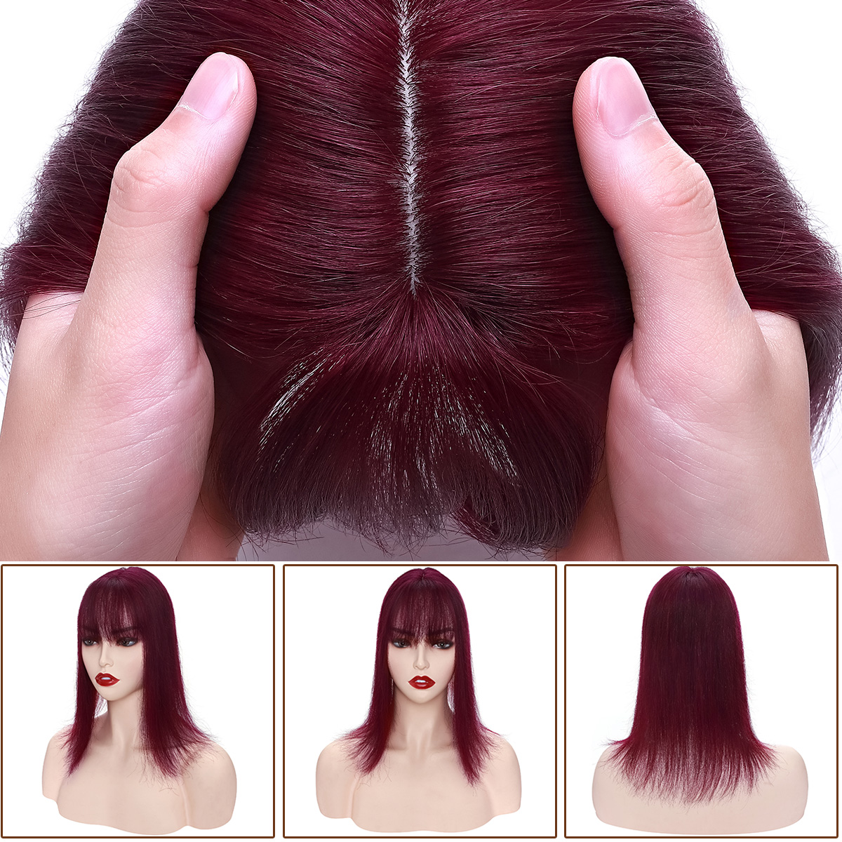 SEGO Clip in Hair Extensions Human Hair Toppers with Bangs 100% Real Human Hair Topper for Thinning/Loss Hair Natural Black Hair Pieces