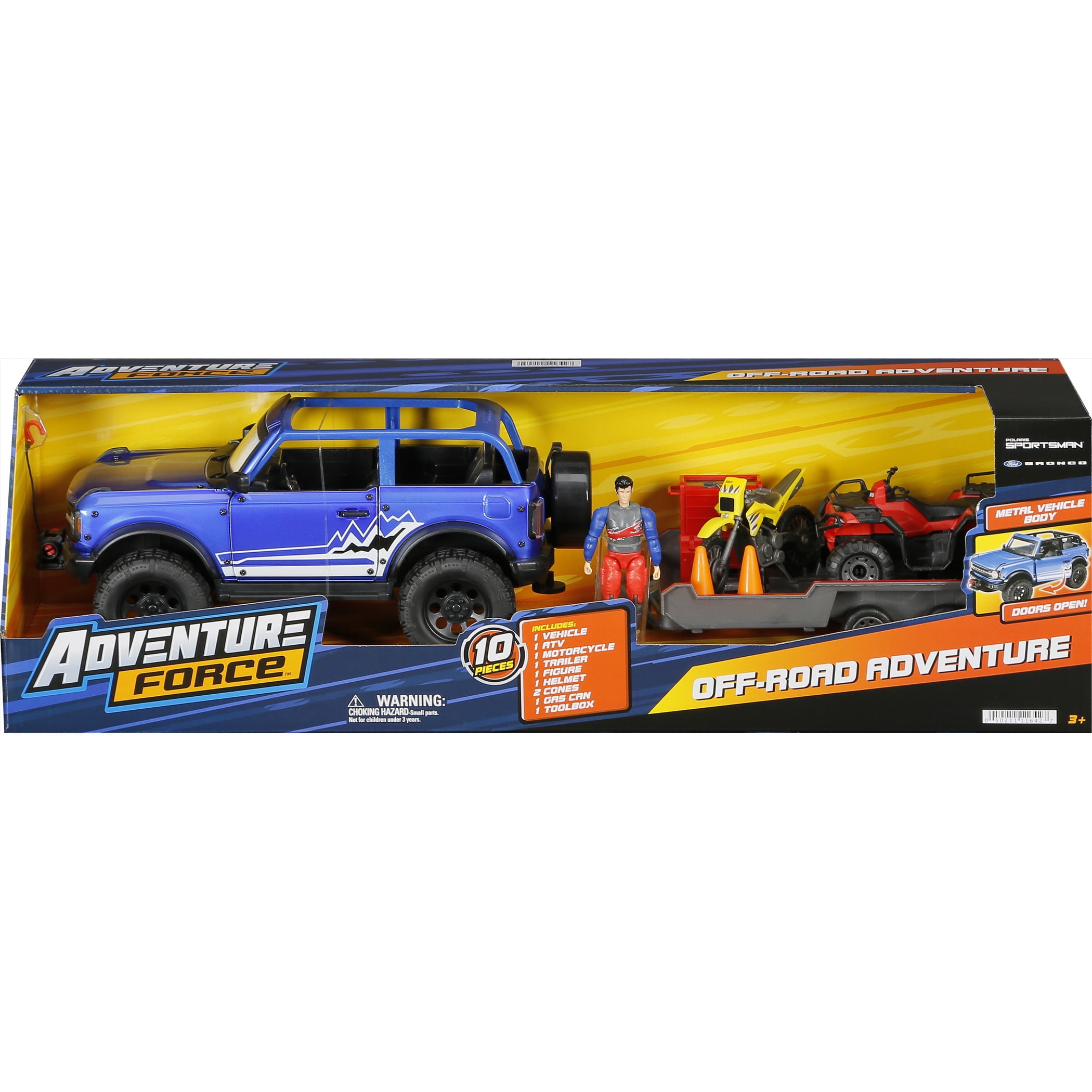 Adventure Force Metal Vehicle Deluxe Play Set Blue Bronco Truck, ATV, Bike, Child Ages 3 and up