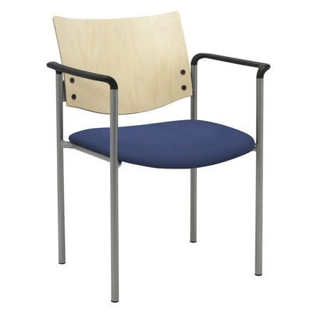 KFI Studios Evolve Dining Chair with Arms, Natural Wood Back, Grape Seat
