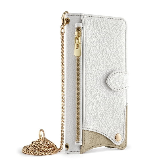 Dteck Wallet Case for Google Pixel 9 / Pixel 9 Pro,Luxury Bag Design,Zipper Purse Pouch Cover PU Leather Mirror Flip Case with Card Holder Long Shoulder Strap for Pixel 9 / 9 Pro,White (New Design)